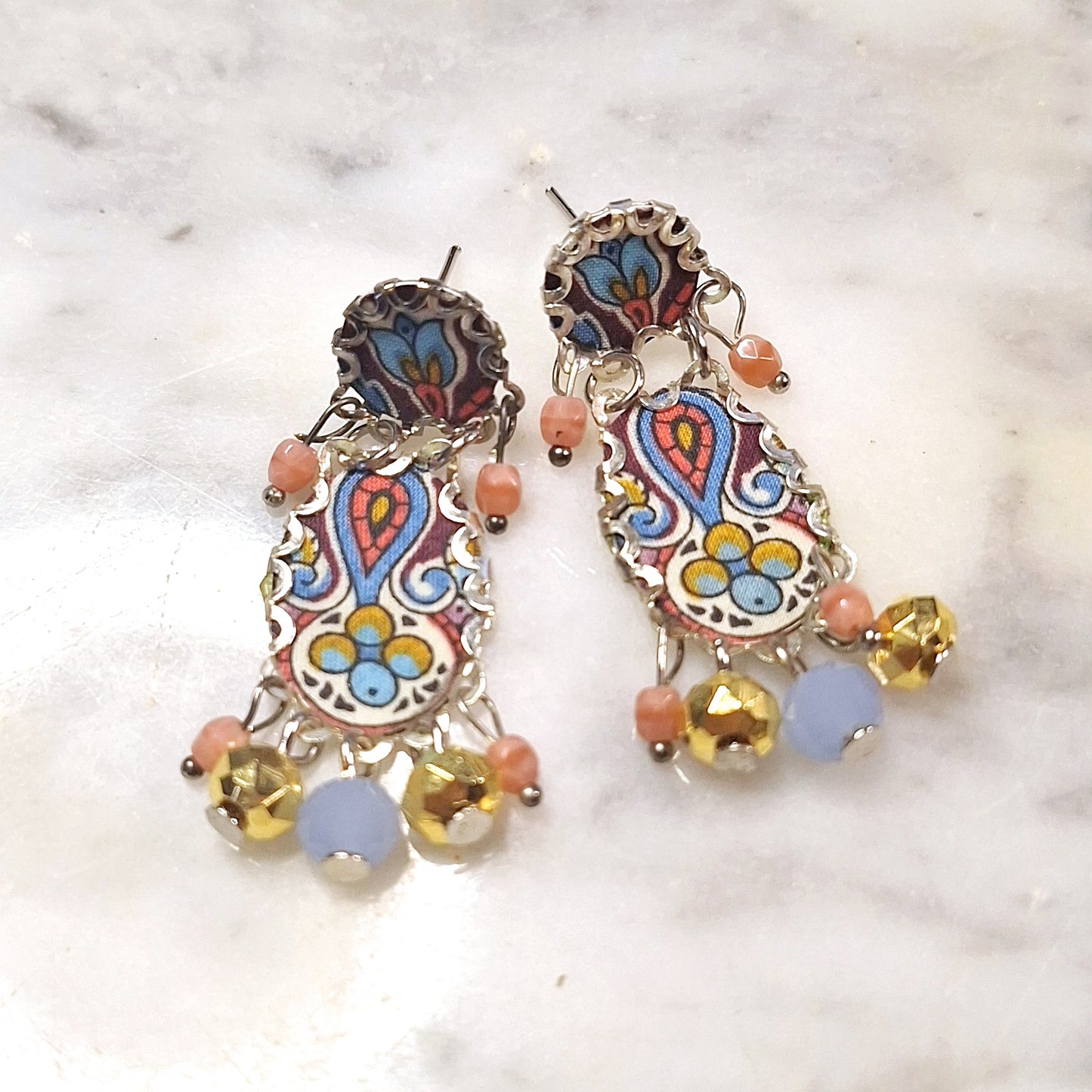 2406 Medium oval floral fabric earrings