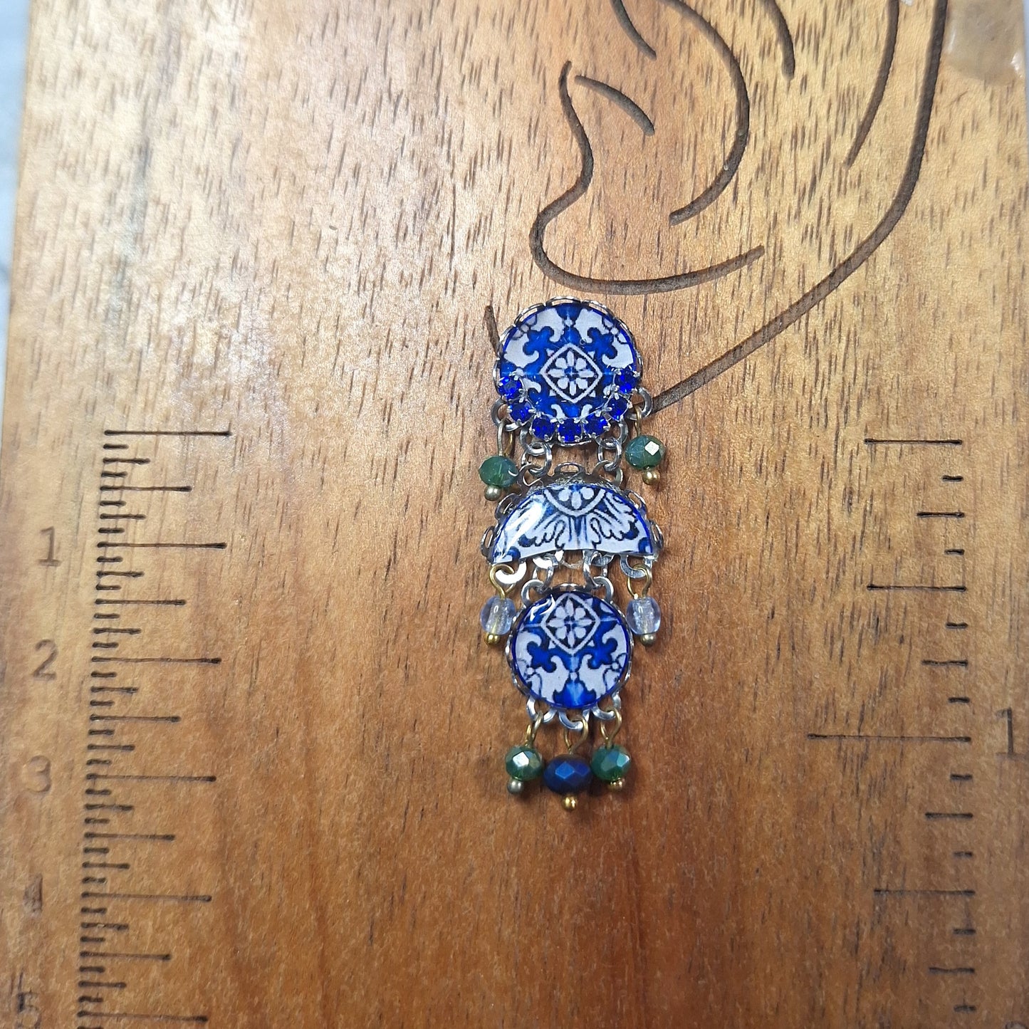 2408 China blue 3 tier earrings