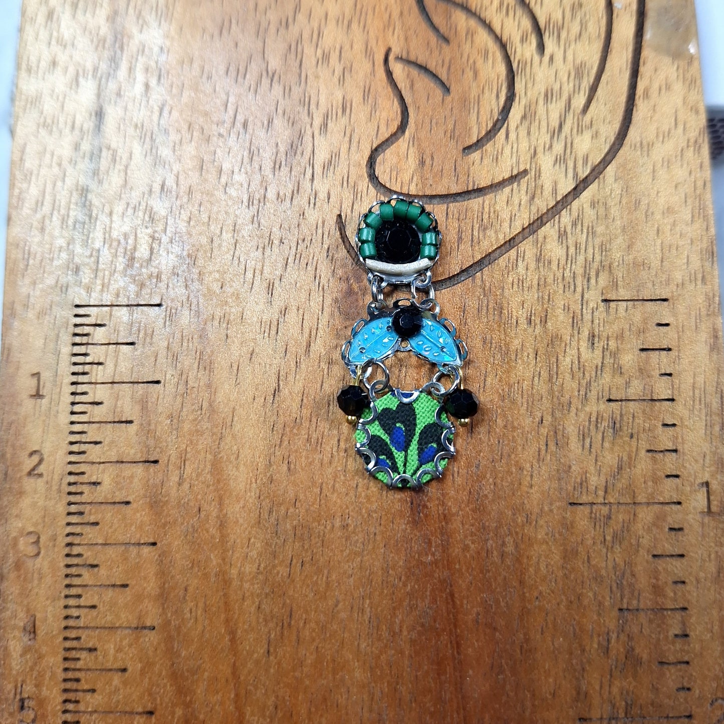 2411 Green floral fabric earrings