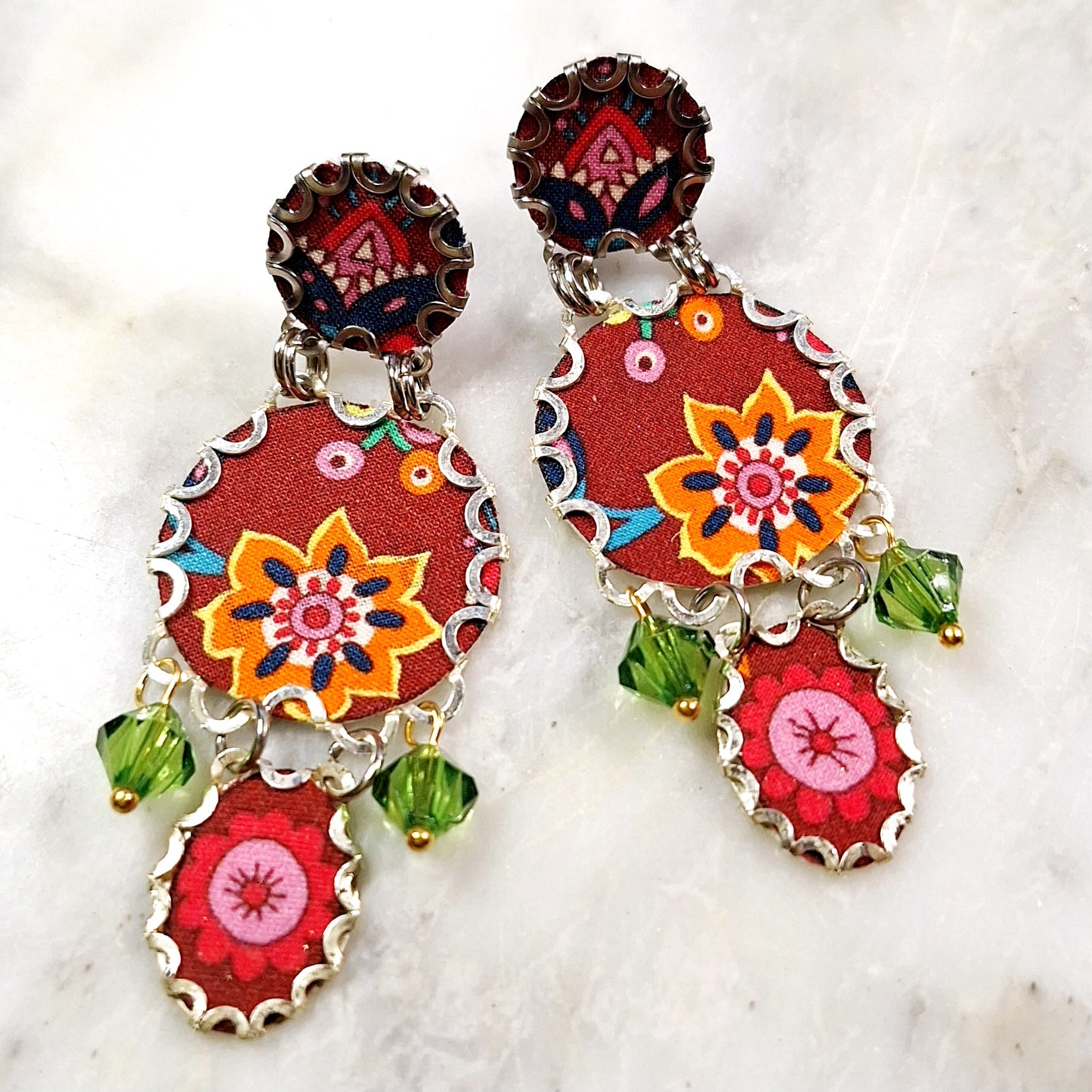 2412 Large fabric 3 tier earrings