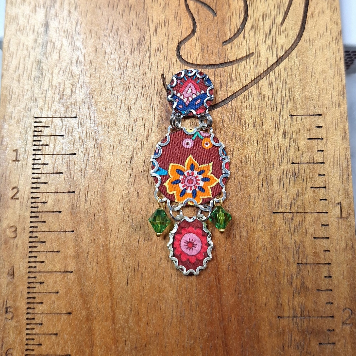 2412 Large fabric 3 tier earrings