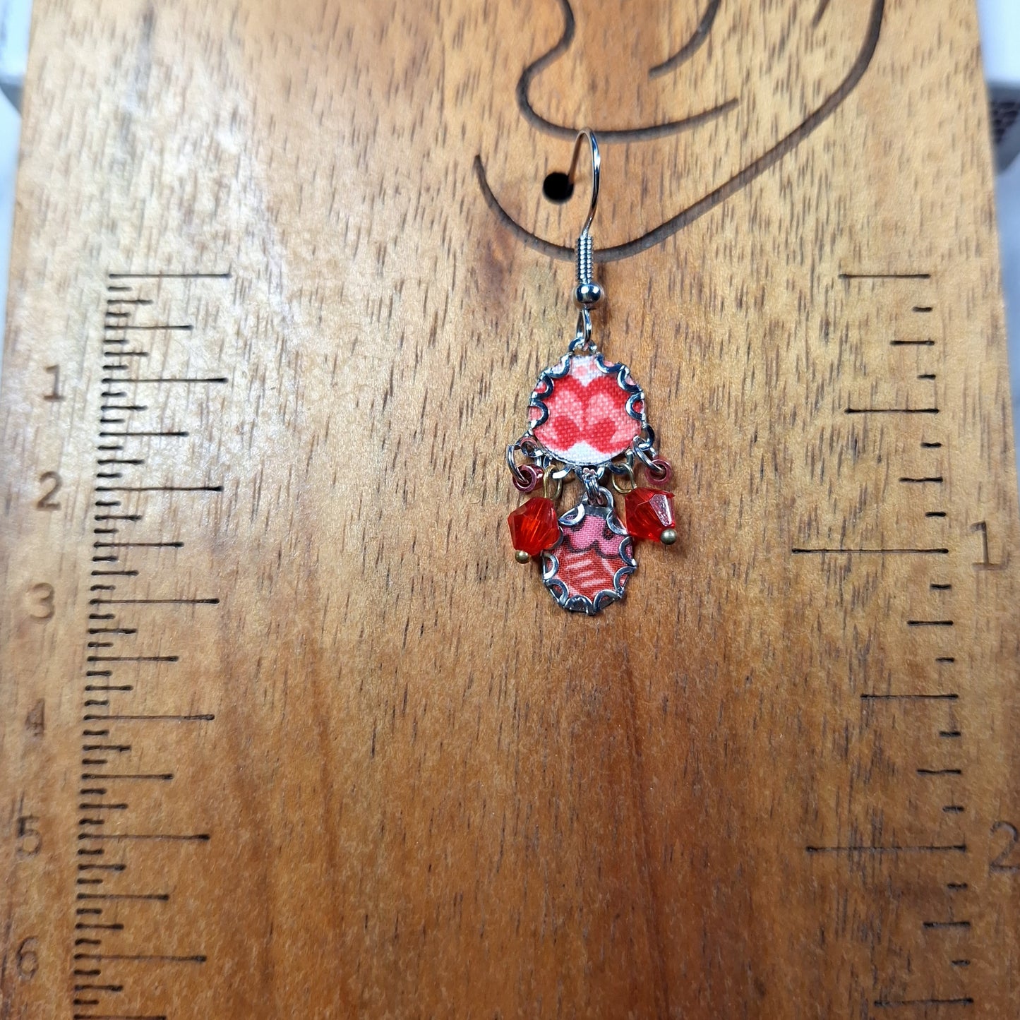 2413 Small red fabric earrings