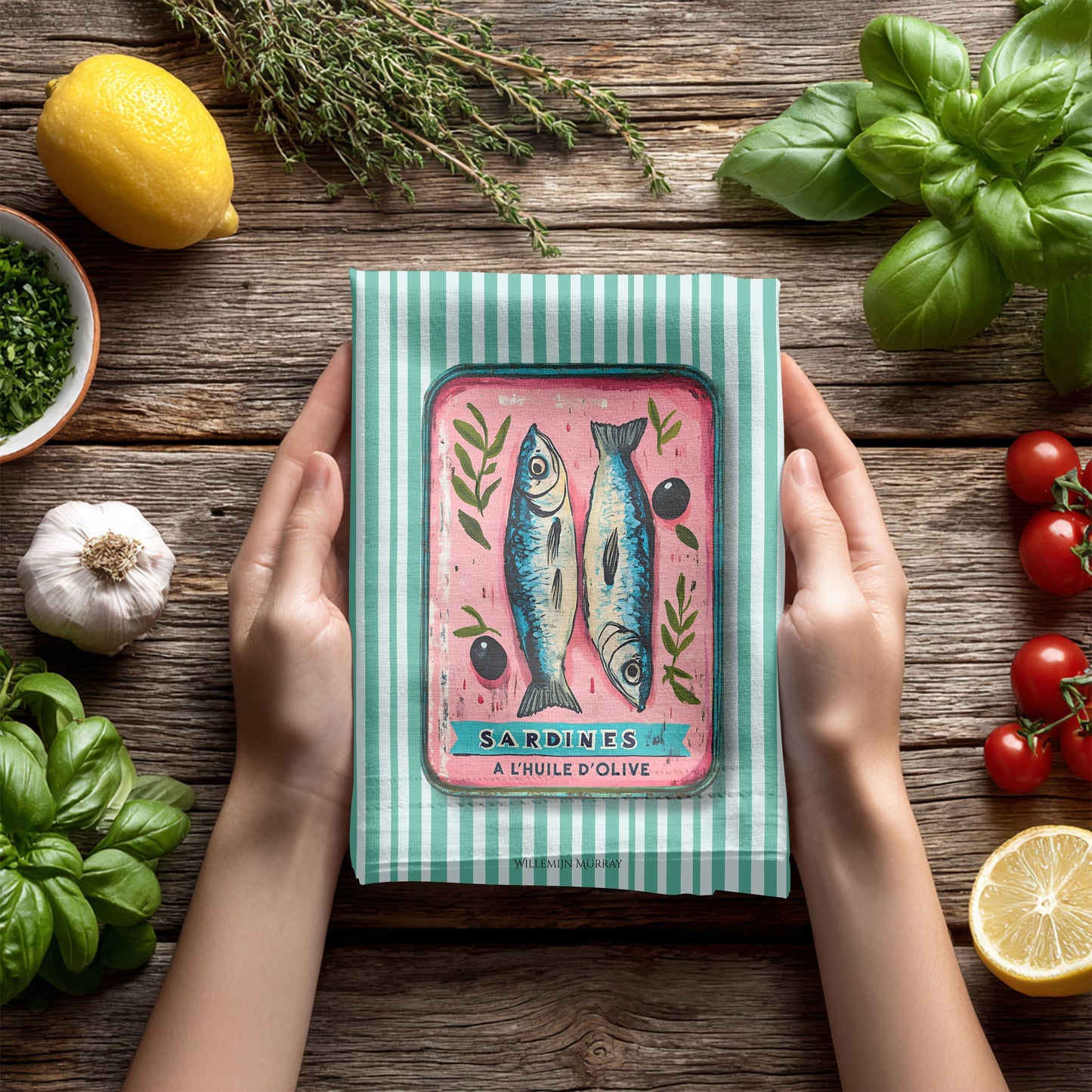Cotton Tea Towel – 65 × 45 cm, Sardines Tea Towel 2