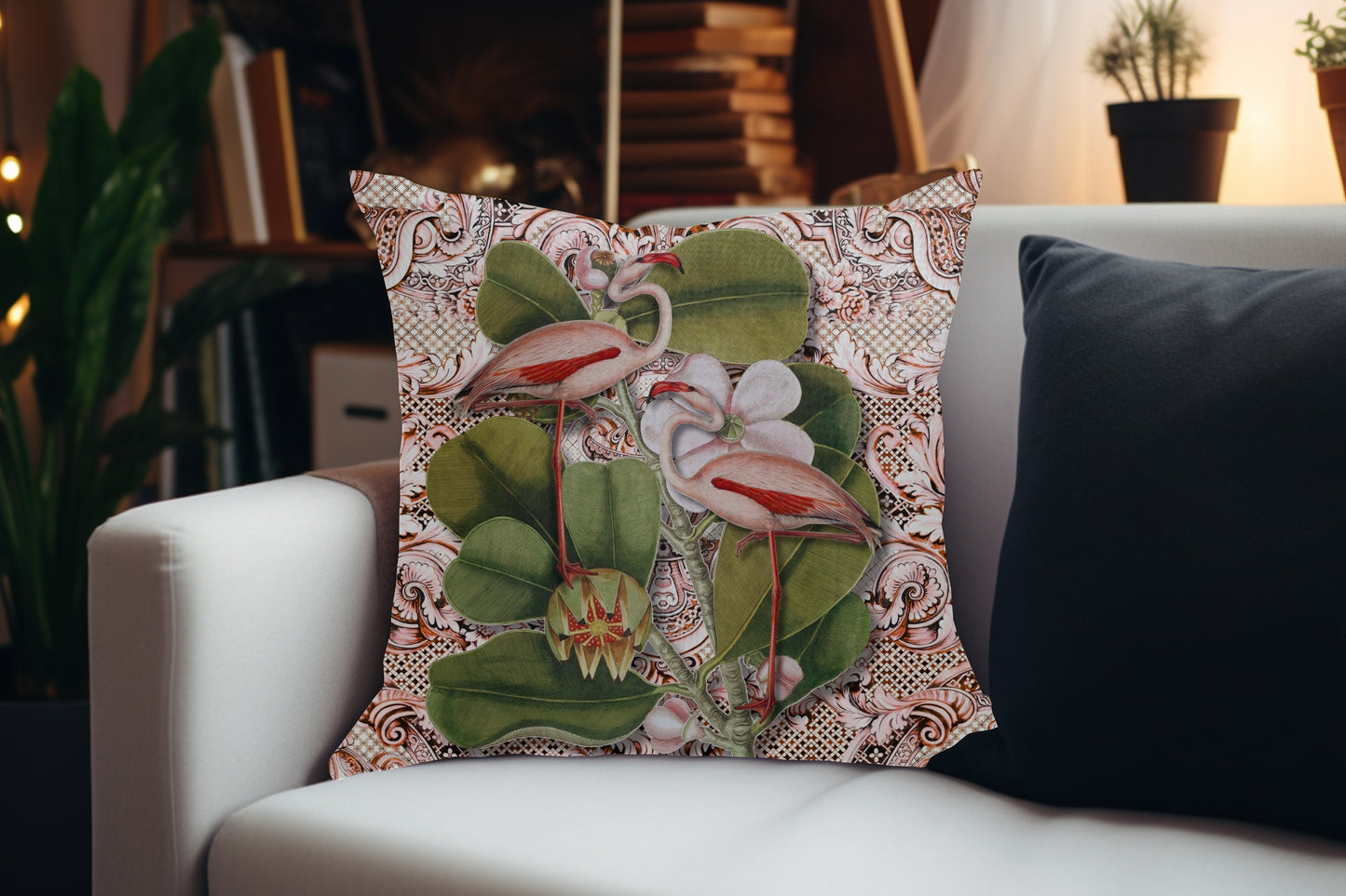Velvet Cushion Cover – 60 × 60 cm African Baroque, Flamingo