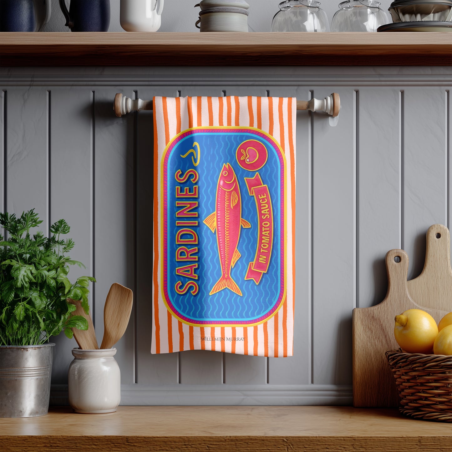 Cotton Tea Towel – 65 × 45 cm, Sardines Tea Towel 3