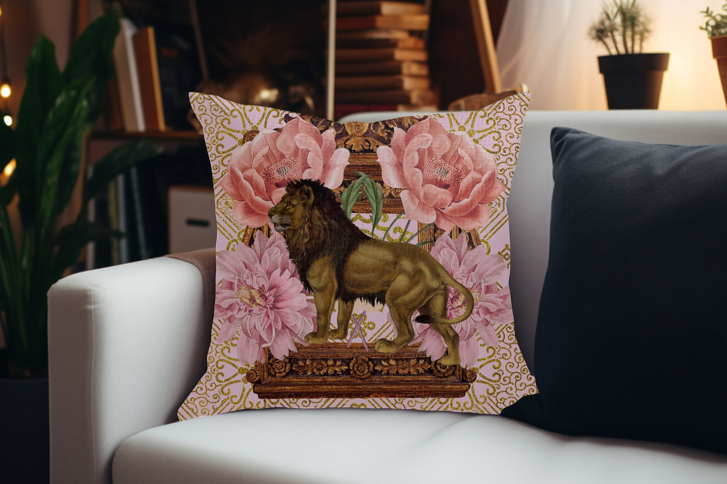 Velvet Cushion Cover – 60 × 60 cm African Baroque, Lion