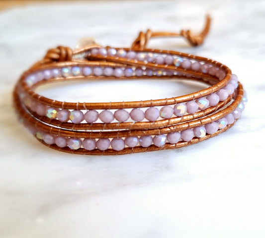 Soft Mauve two wrap on antique gold leather