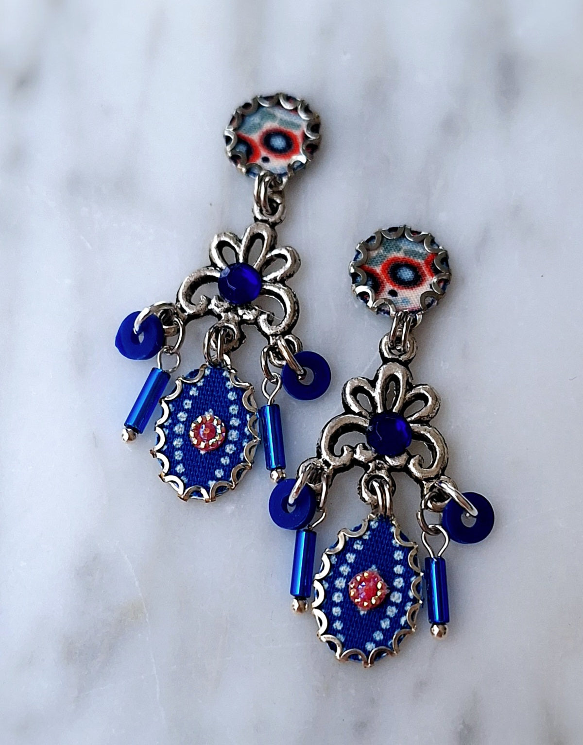 Blue and Red dangle earrings 1472