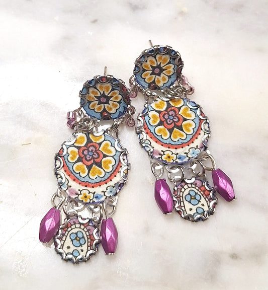 2402 Fabric 3 tier earrings