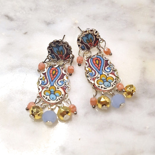 2406 Medium oval floral fabric earrings