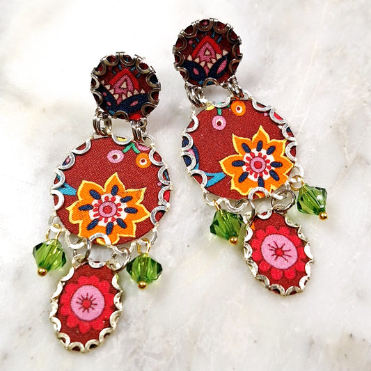 2412 Large fabric 3 tier earrings