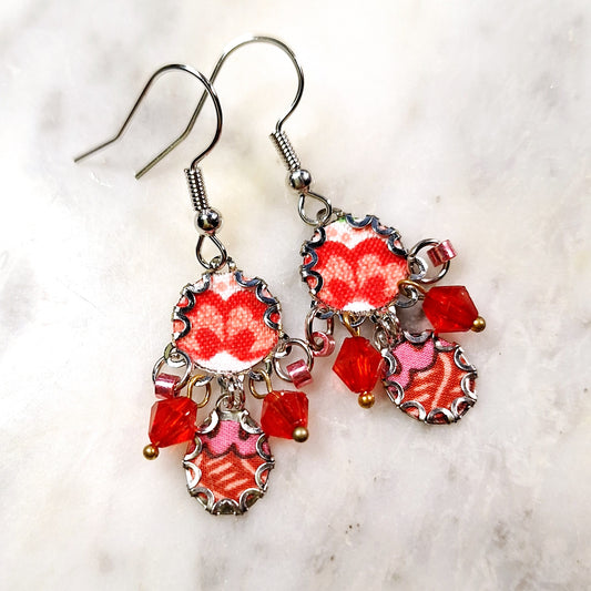 2413 Small red fabric earrings