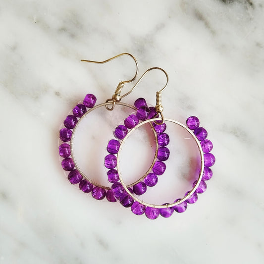 Purple beaded Hoops