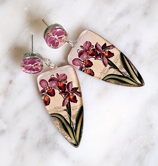 Orchid shield earrings