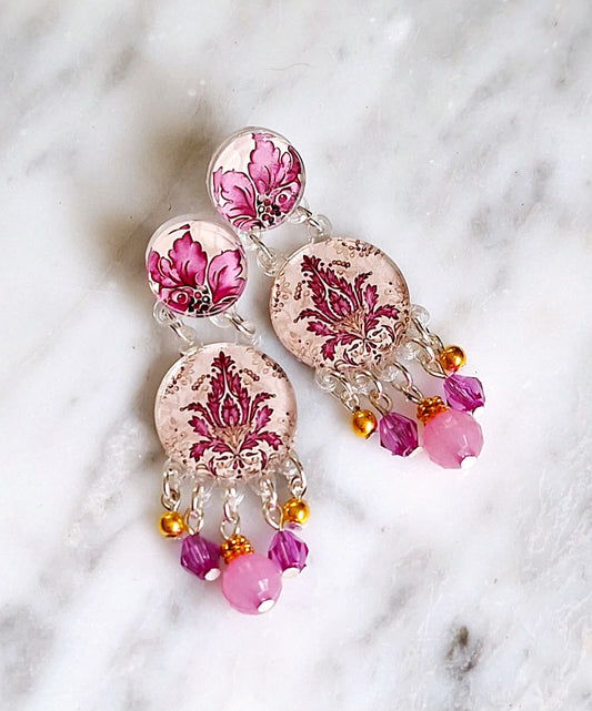 Pink Damask Round earrings