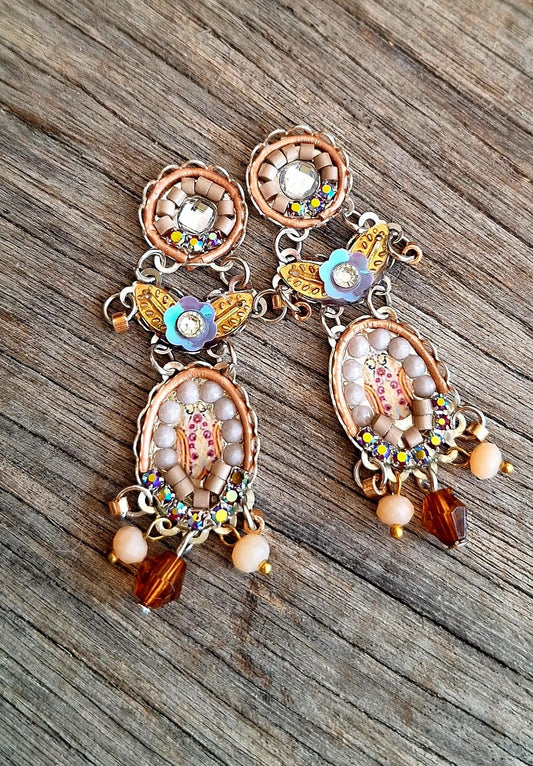 long, nude, very beaded earrings