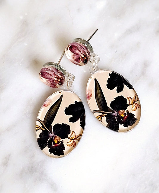 Black Orchid oval earrings