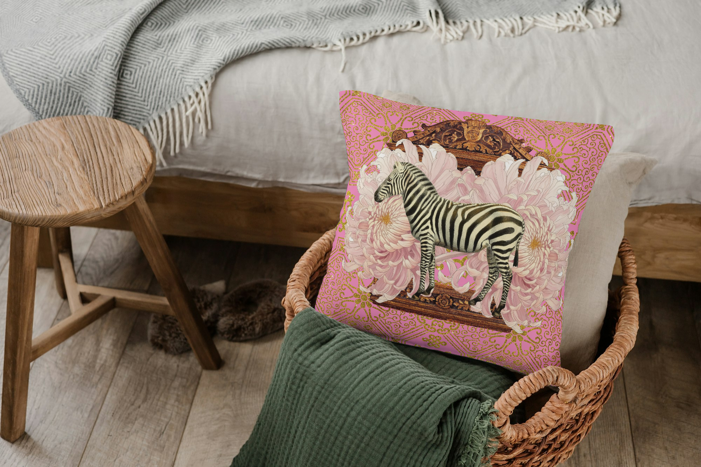 Velvet Cushion Cover – 60 × 60 cm African Baroque, Zebra