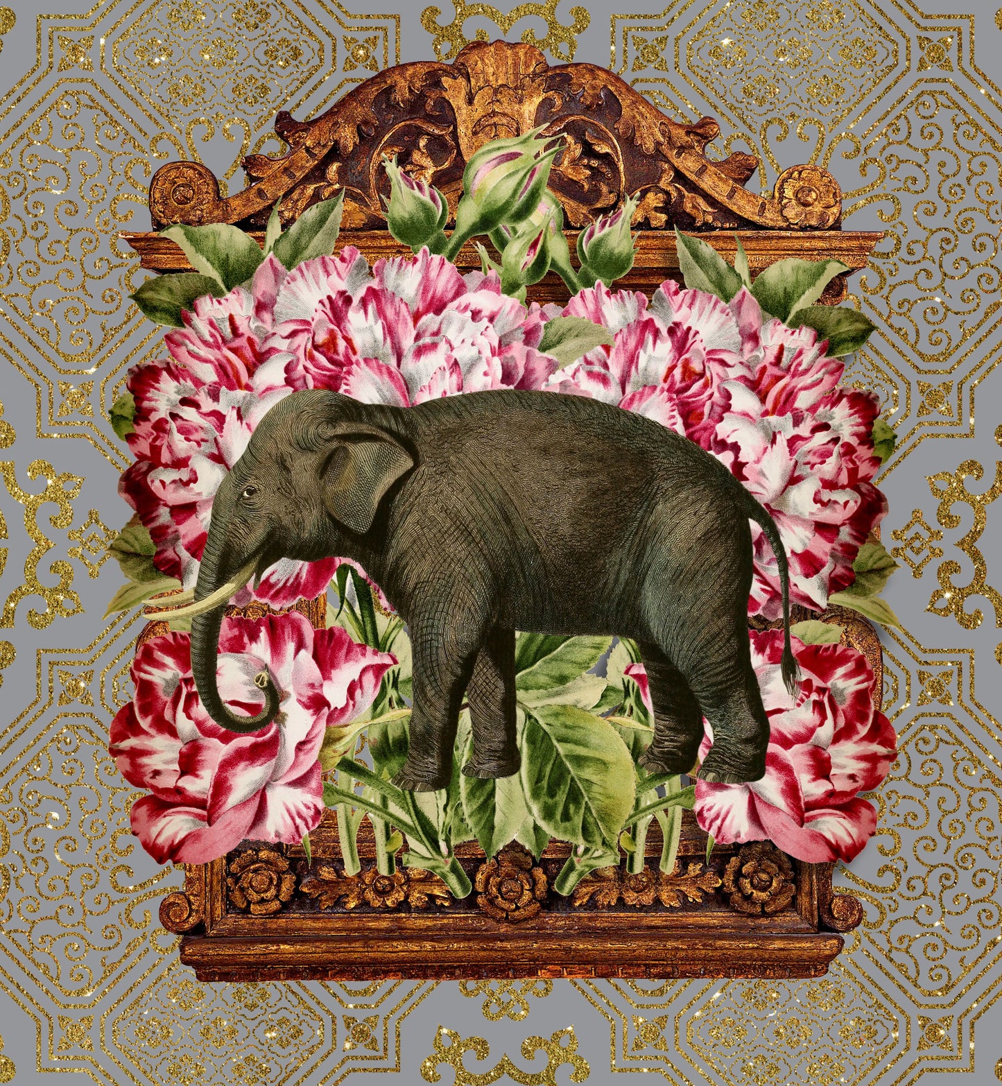 Velvet Cushion Cover – 60 × 60 cm African Baroque, Elephant