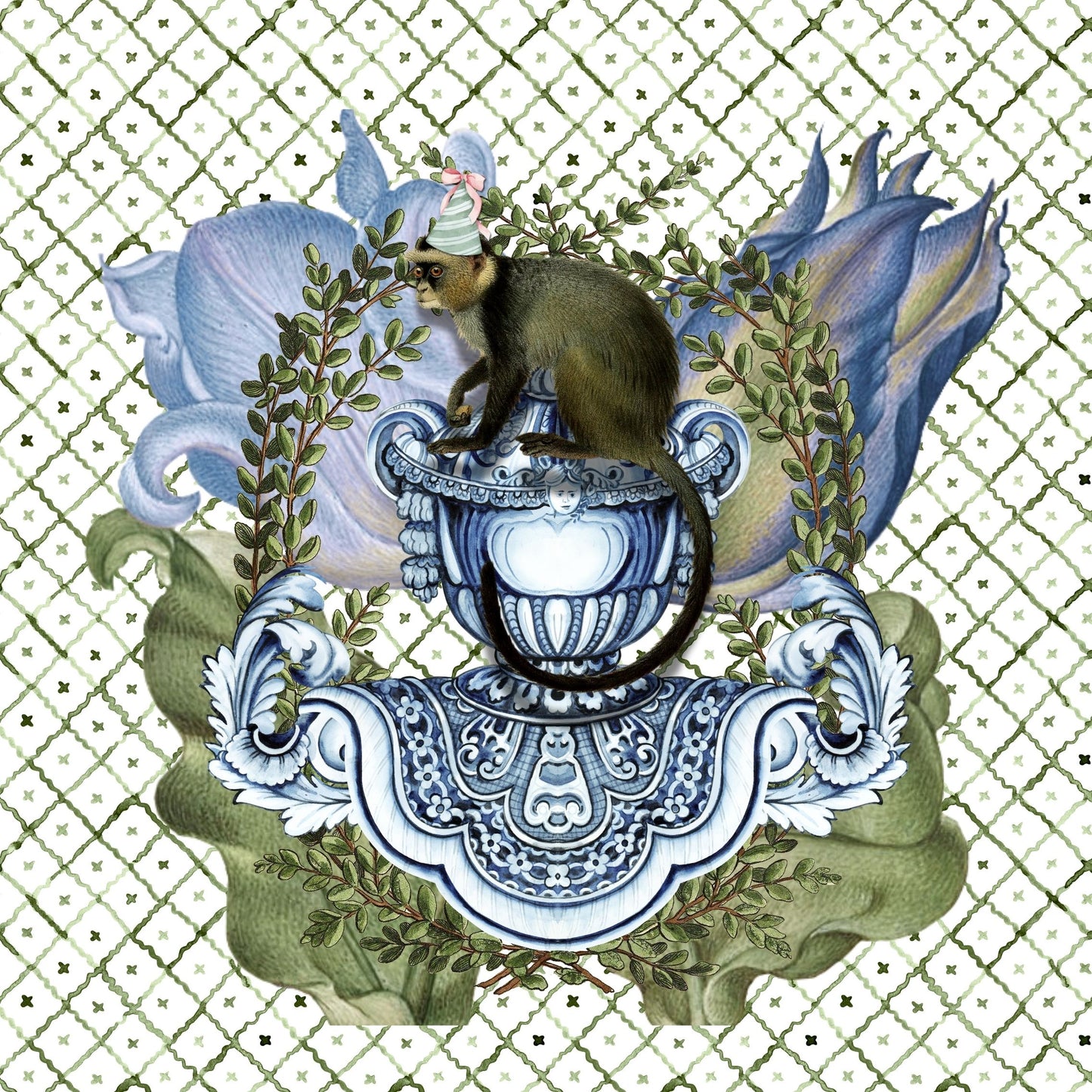 Velvet Cushion Cover – 60 × 60 cm African Baroque, Delft Monkey