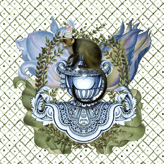 Velvet Cushion Cover – 60 × 60 cm African Baroque, Delft Monkey