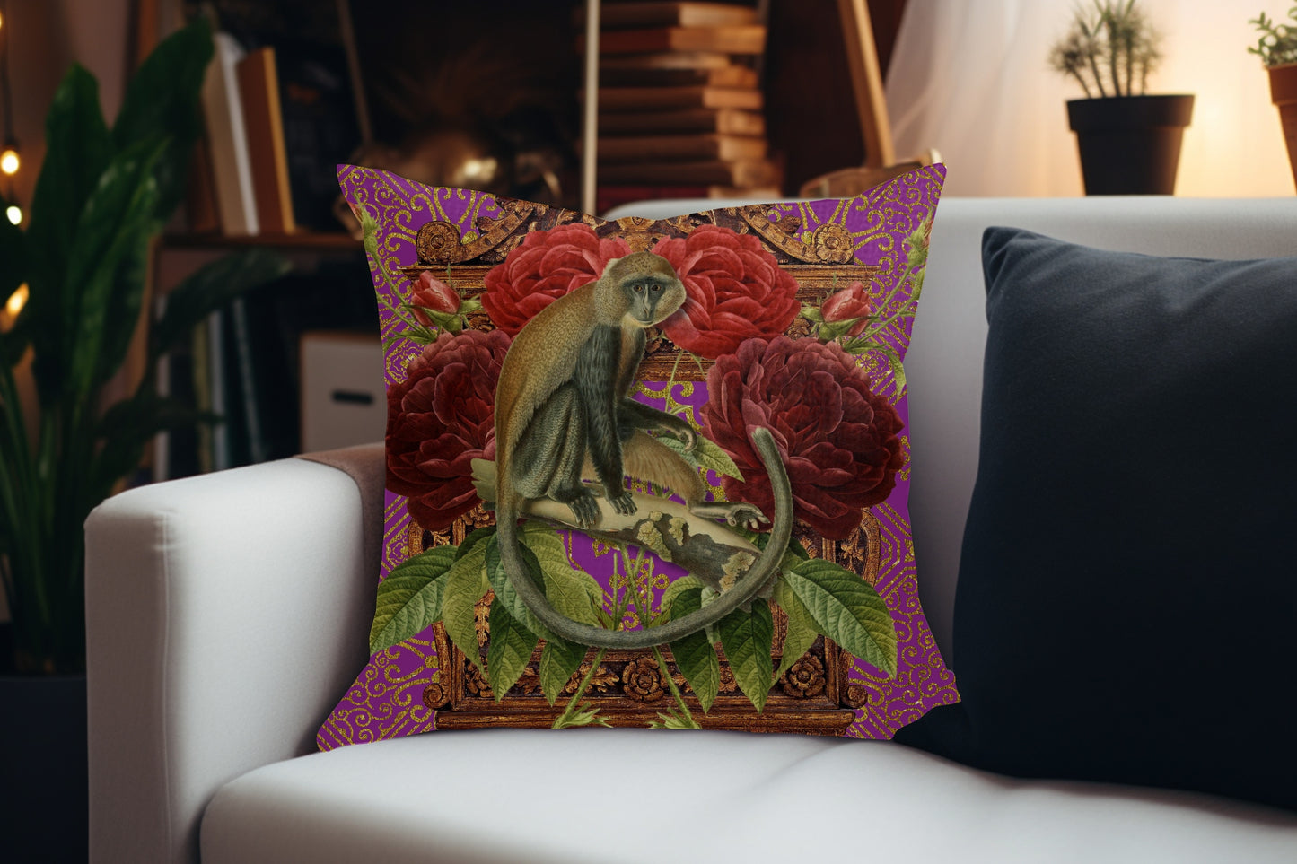 Velvet Cushion Cover – 60 × 60 cm African Baroque, Monkey