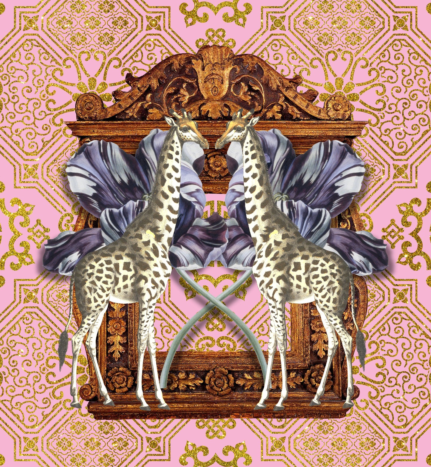 Velvet Cushion Cover – 60 × 60 cm African Baroque, Giraffe